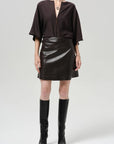 Soraya Leather Skirt by Citizens of Humanity in chocolate, side view