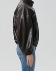 Barracuta Leather Bubble Jacket by Citizens of Humanity in chocolate, side view