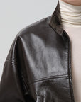 Barracuta Leather Bubble Jacket by Citizens of Humanity in chocolate, back view