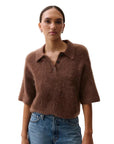 Nadya Polo Sweater by Pistola in Roche brown, front view