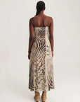 Noir Muse Corset Dress by ME369 in black and white polka dot and script print, detail view