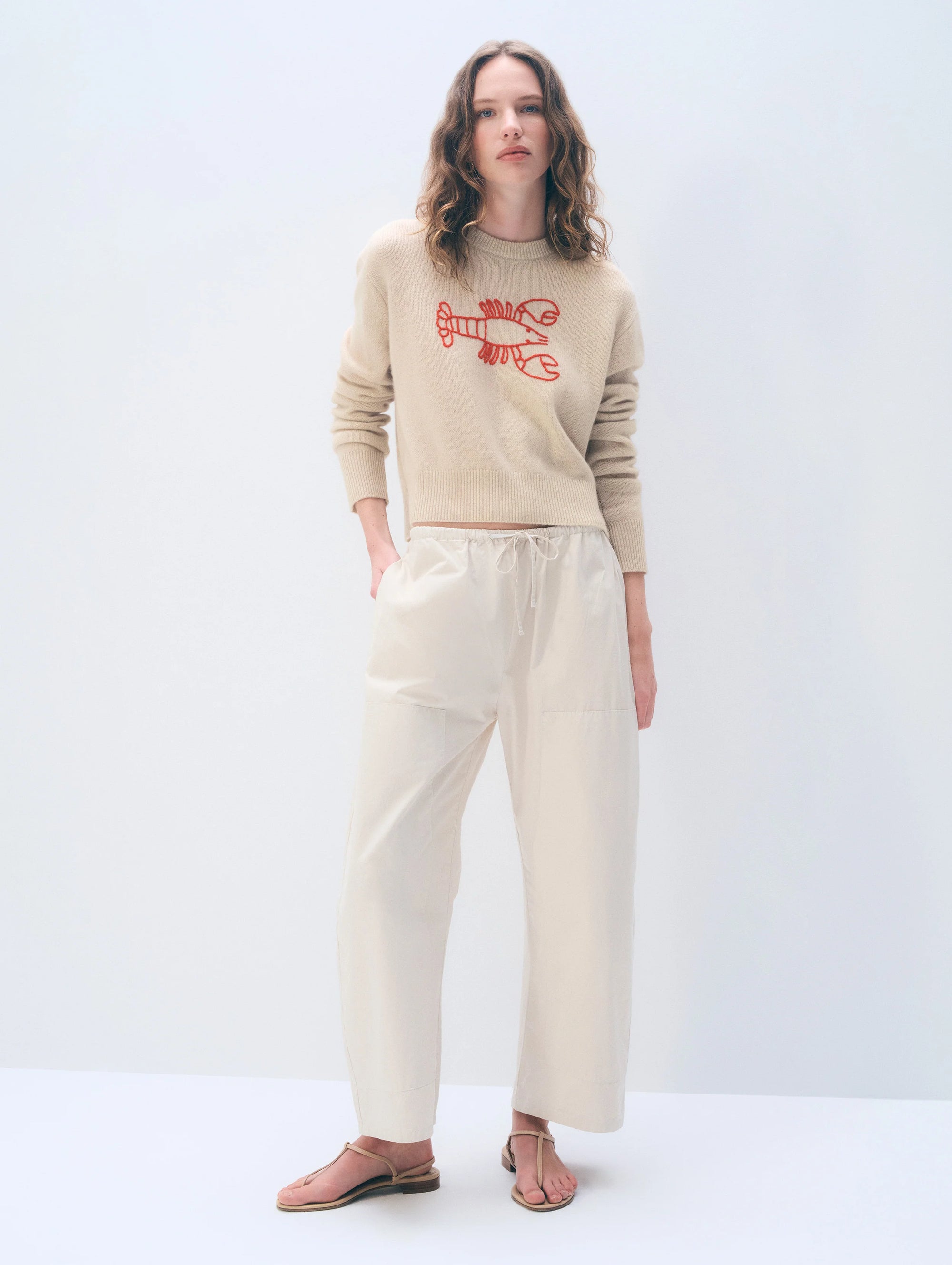 CASHMERE EMBROIDERED LOBSTER CREWNECK