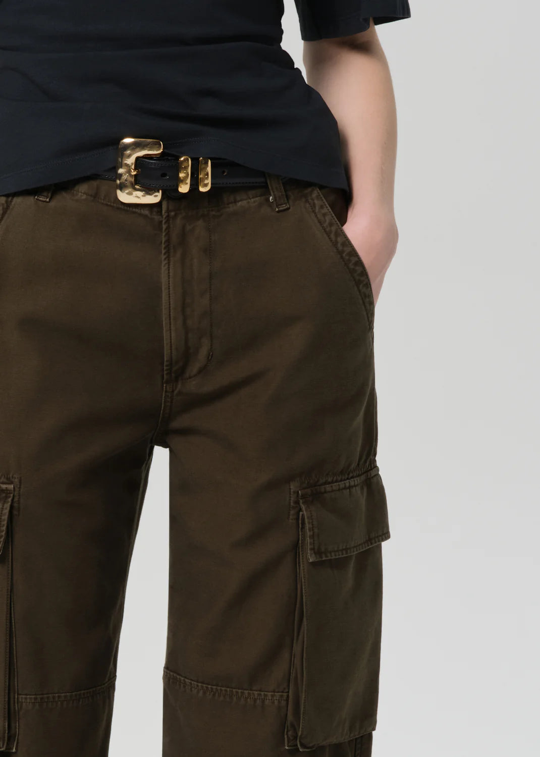 Esme Cargo Trouser by Citizens of Humanity in moss, detail view