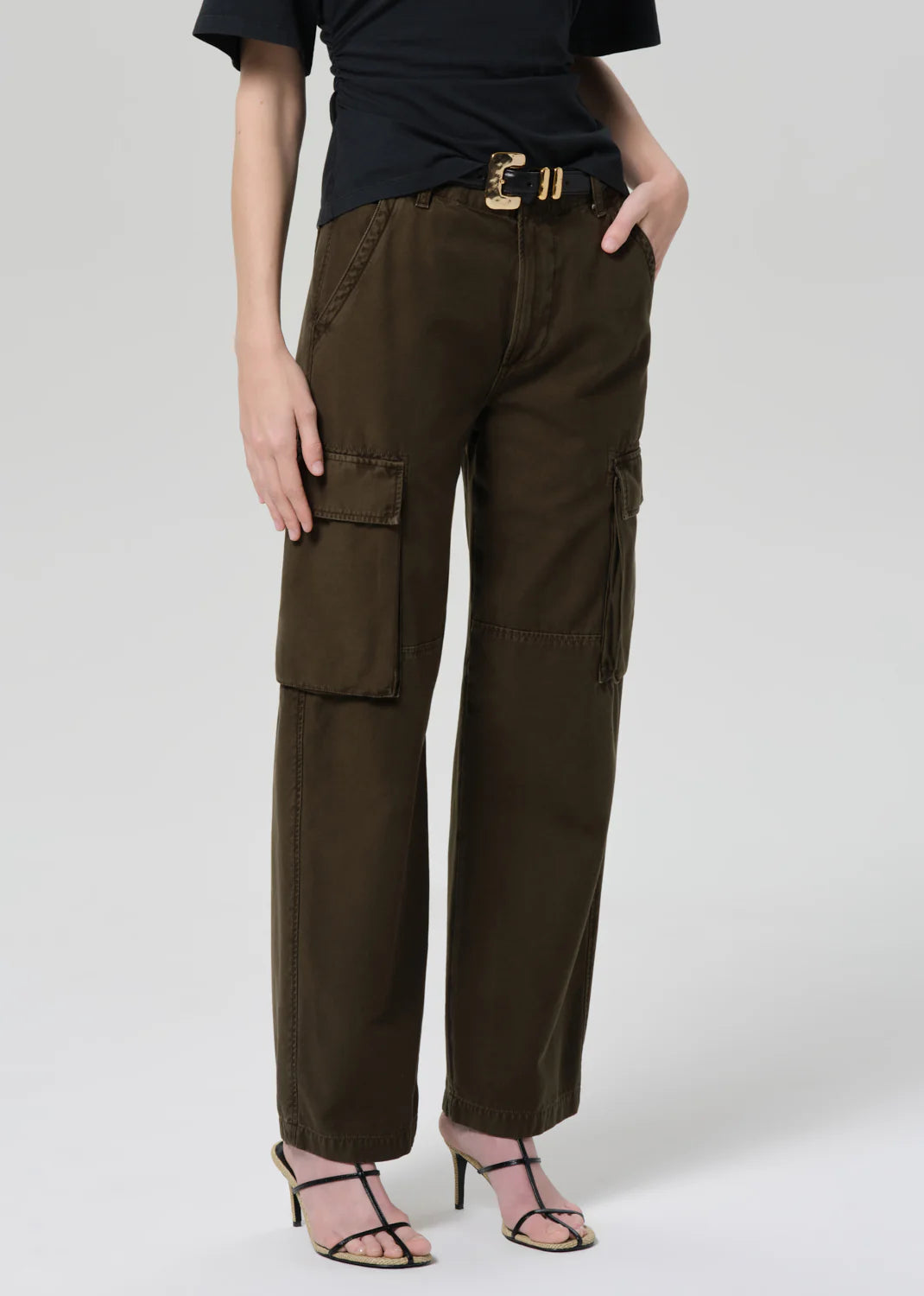 Esme Cargo Trouser by Citizens of Humanity in moss, side view