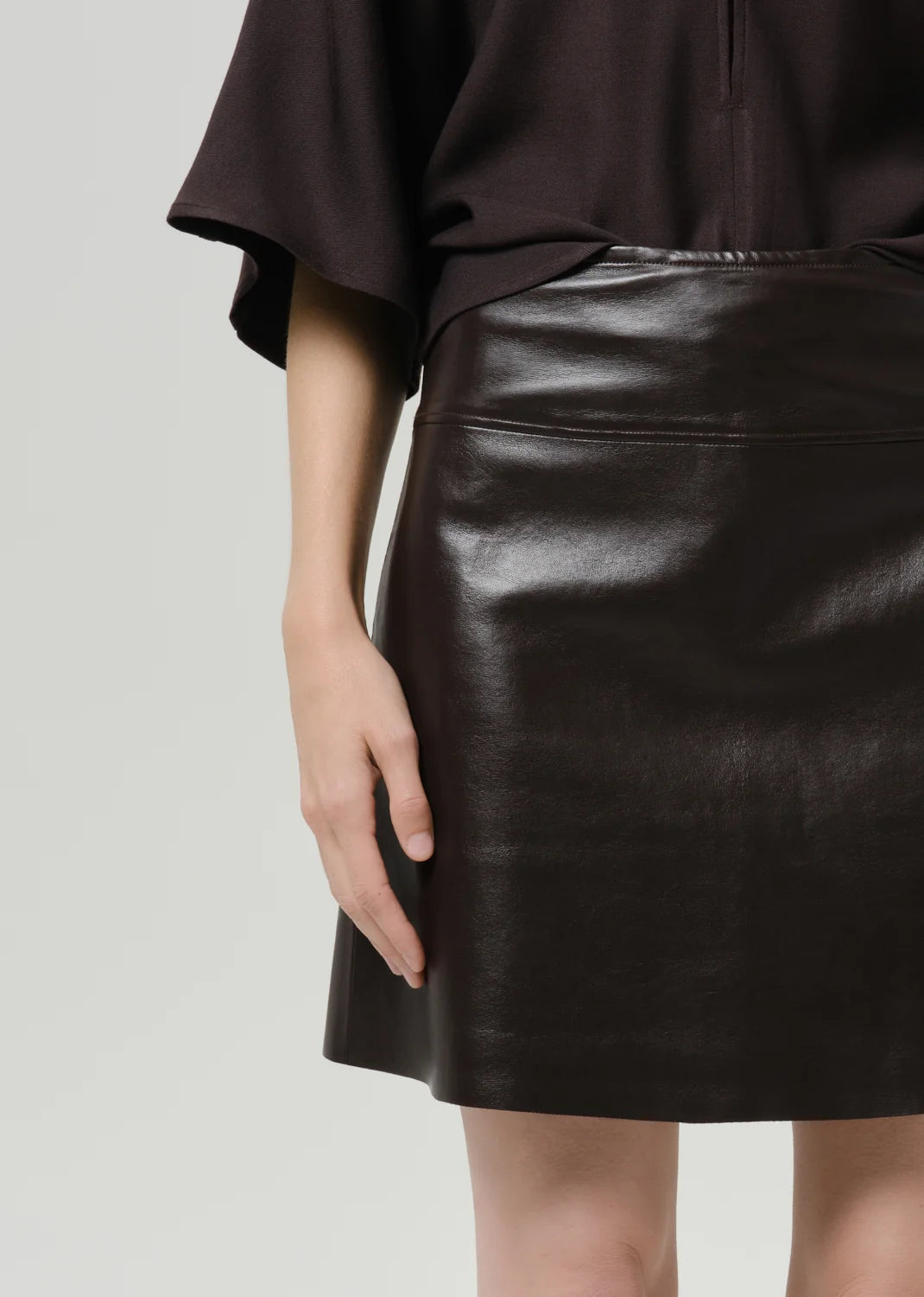 Soraya Leather Skirt by Citizens of Humanity in chocolate, back view