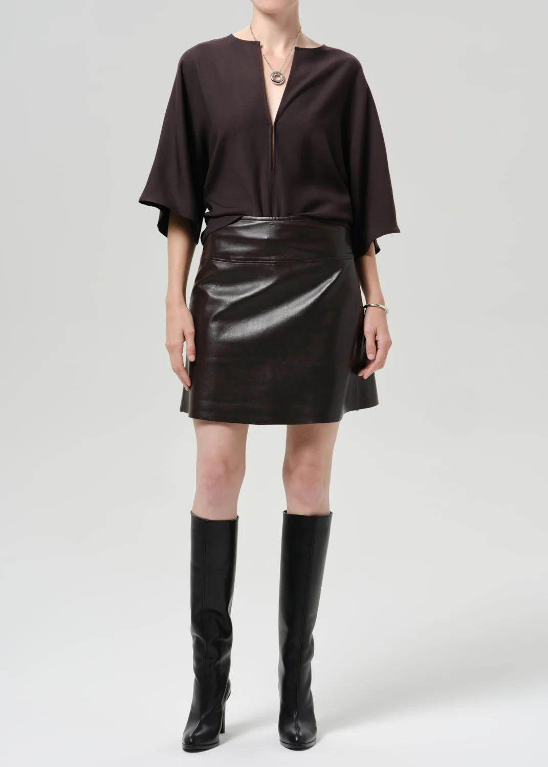 Soraya Leather Skirt by Citizens of Humanity in chocolate, side view