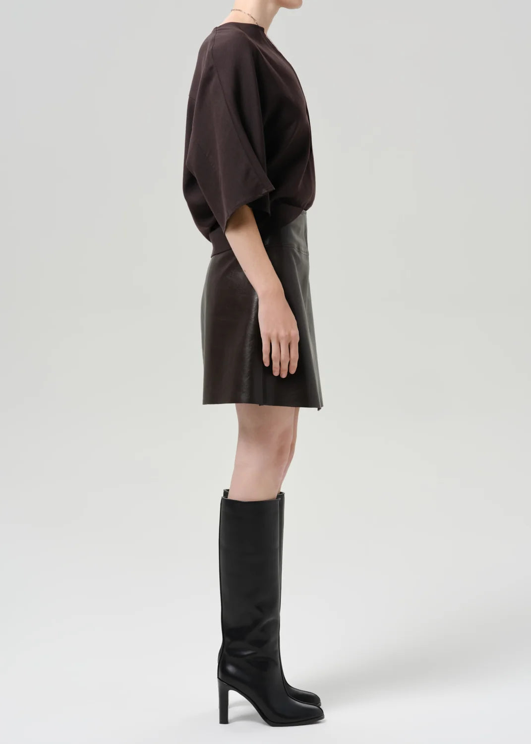 Soraya Leather Skirt by Citizens of Humanity in chocolate, detail view