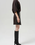 Soraya Leather Skirt by Citizens of Humanity in chocolate, detail view