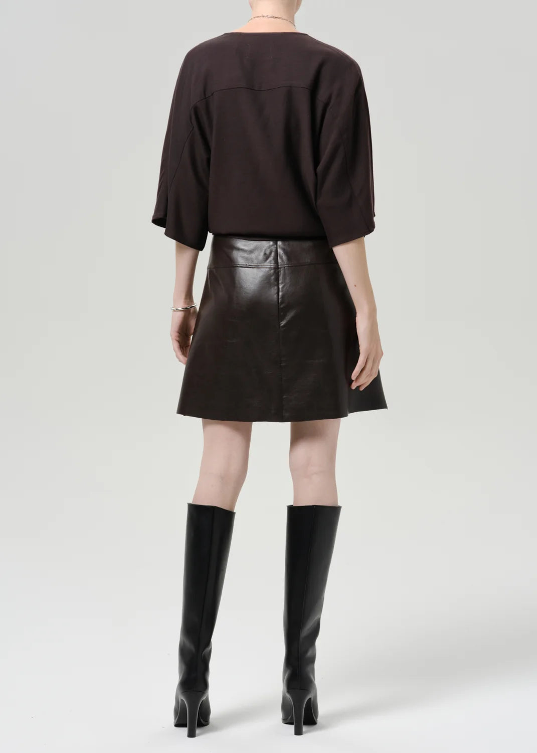 Soraya Leather Skirt by Citizens of Humanity in chocolate, styled view