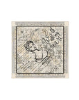 Sara Noir Muse Headkerchief by ME369 in ivory and brown lion and script print, detail view