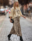 Vanessa Noir Midi Skirt by ME369 in black and white zebra and script print, back view