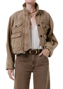 Funnel Collar Barn Jacket by Citizens of Humanity in tan, front view