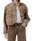Funnel Collar Barn Jacket by Citizens of Humanity in tan, front view