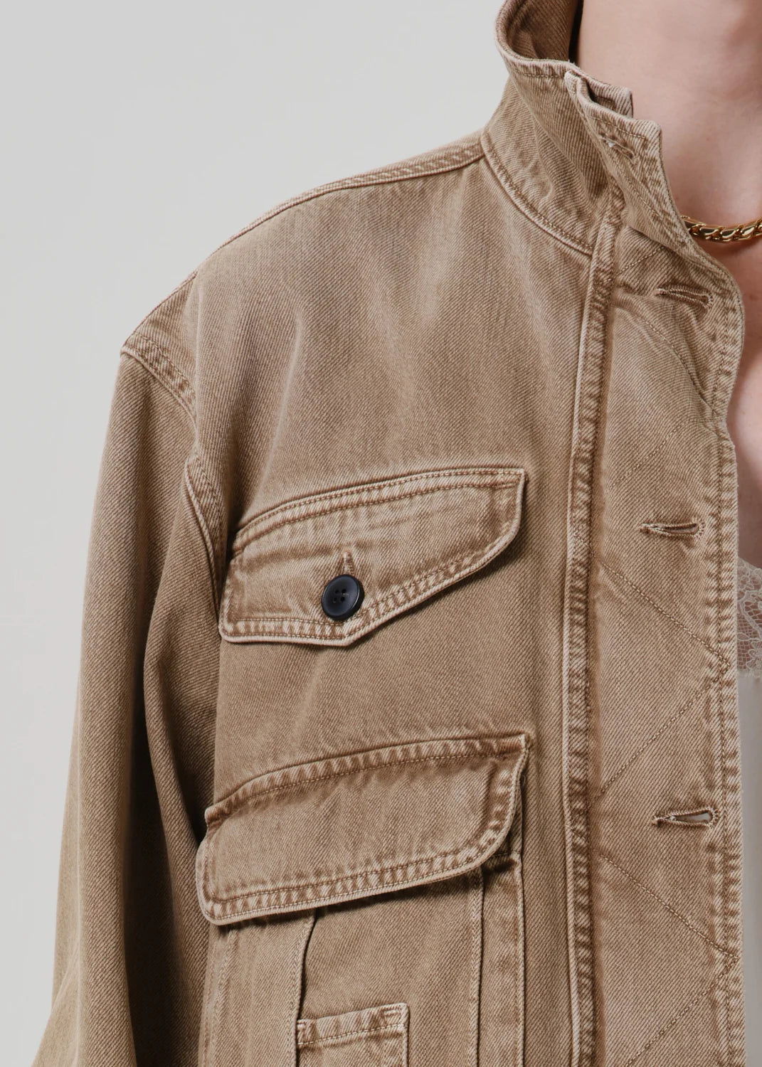 Funnel Collar Barn Jacket by Citizens of Humanity in tan, back view