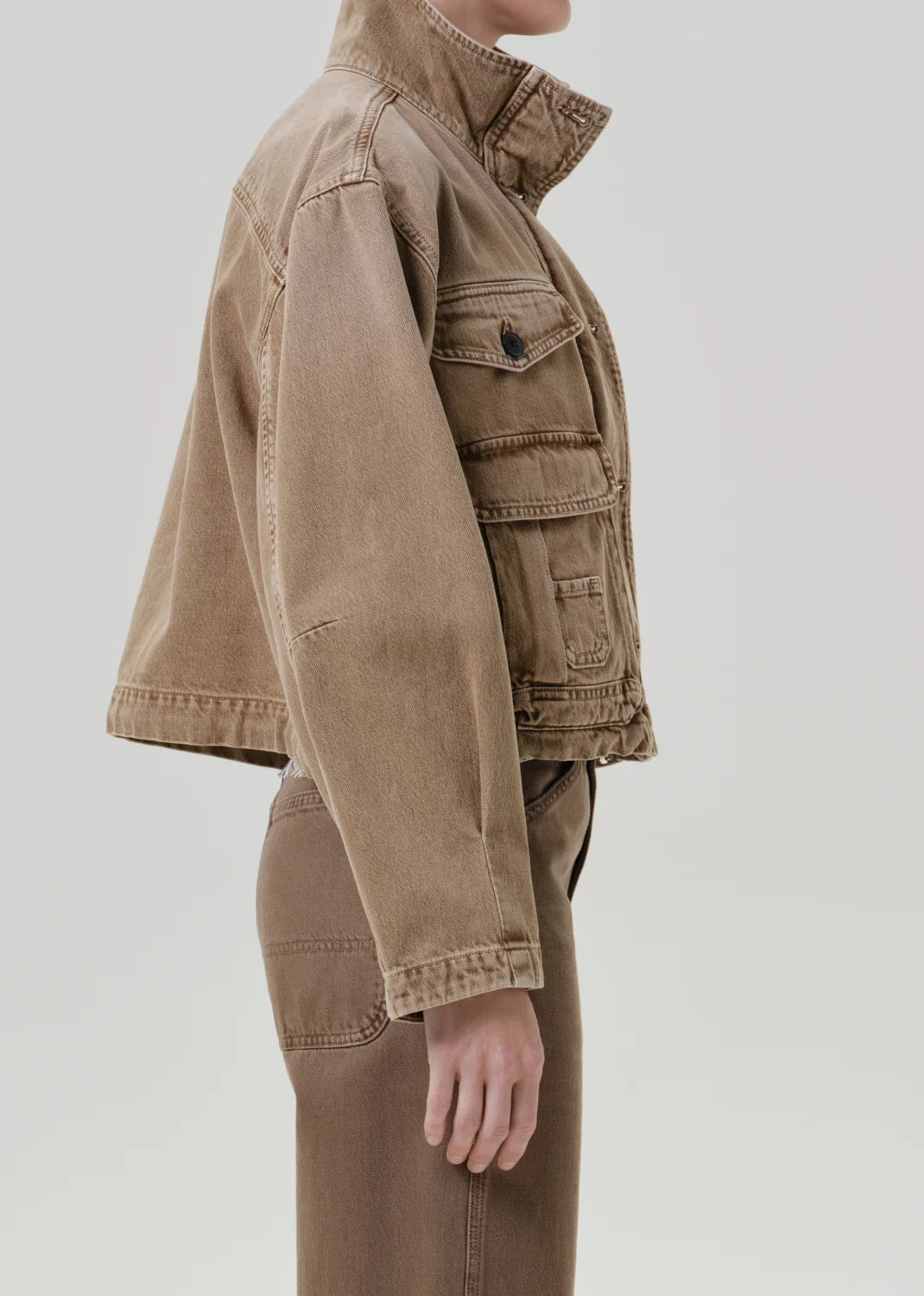 Funnel Collar Barn Jacket by Citizens of Humanity in tan, side view