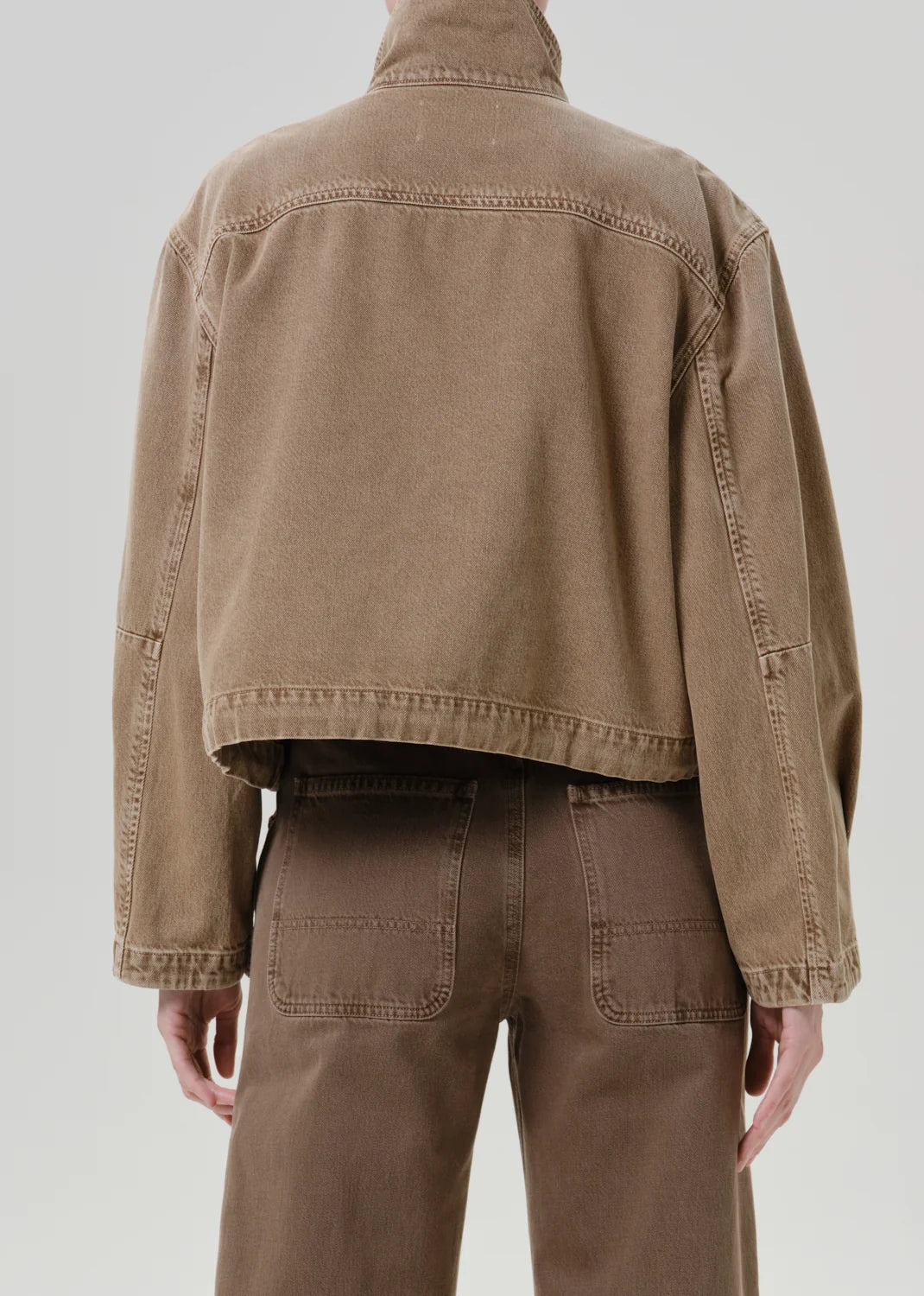Funnel Collar Barn Jacket by Citizens of Humanity in tan, detail view