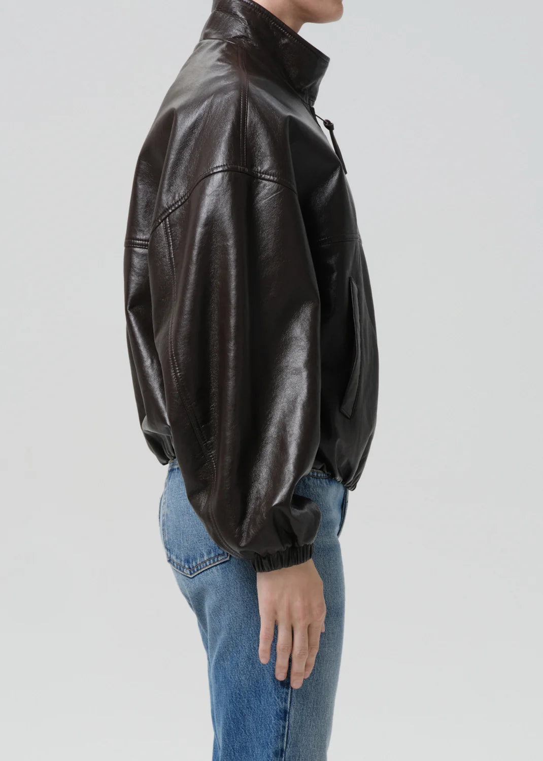 Barracuta Leather Bubble Jacket by Citizens of Humanity in chocolate, side view