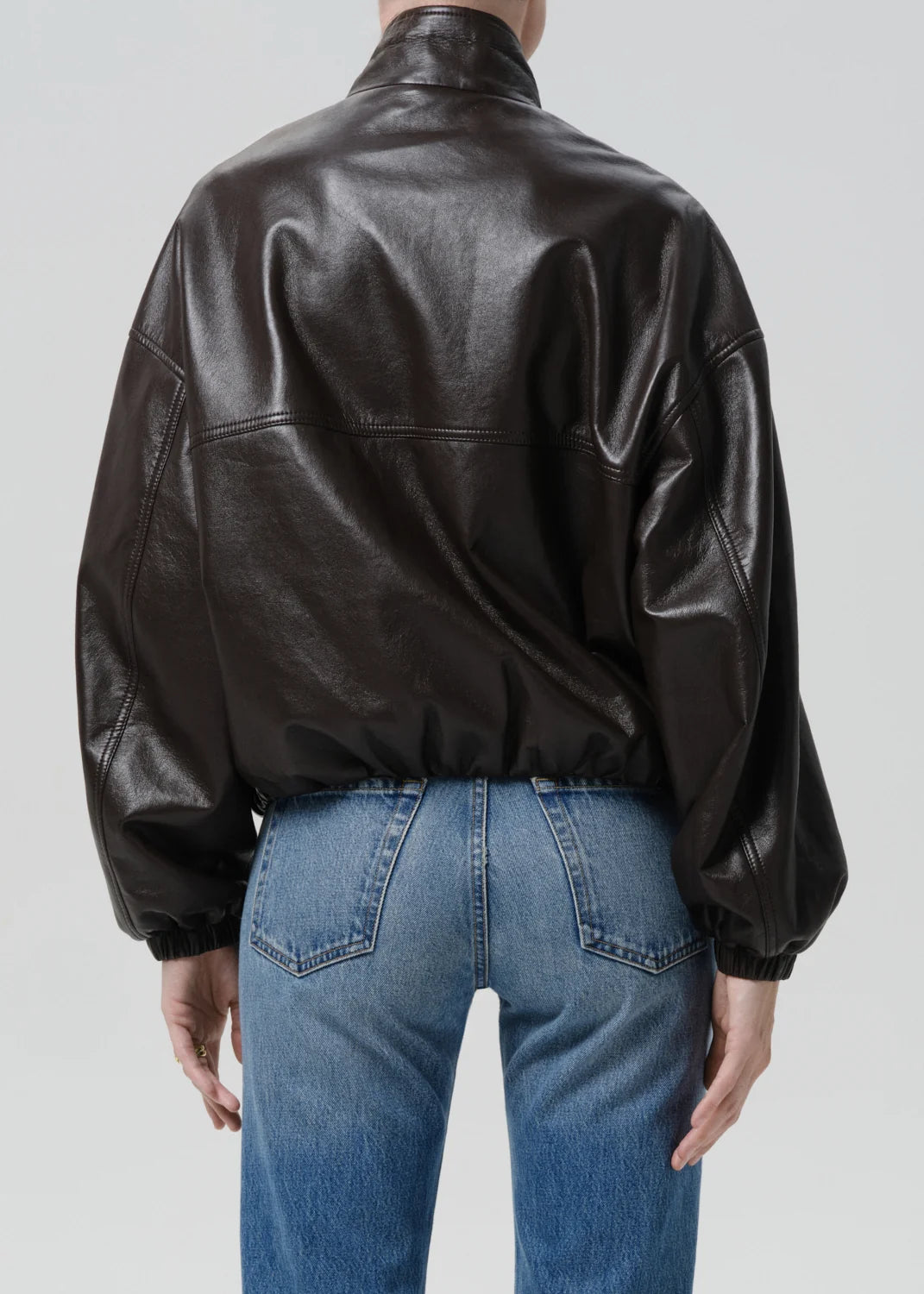 Barracuta Leather Bubble Jacket by Citizens of Humanity in chocolate, detail view