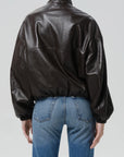 Barracuta Leather Bubble Jacket by Citizens of Humanity in chocolate, detail view