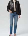 Barracuta Leather Bubble Jacket by Citizens of Humanity in chocolate, styled view