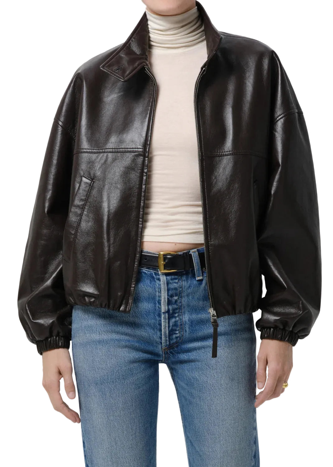Barracuta Leather Bubble Jacket by Citizens of Humanity in chocolate, front view