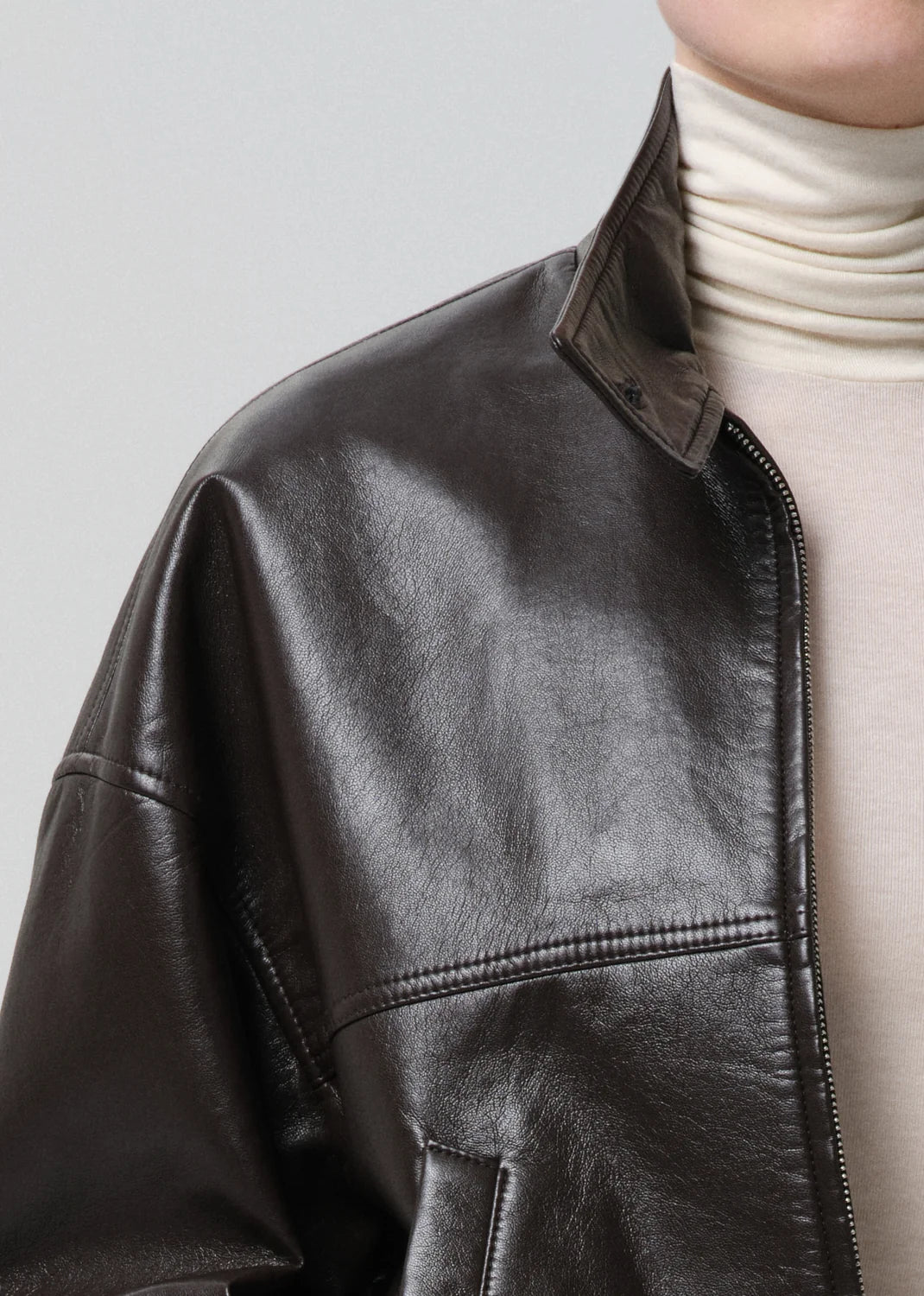 Barracuta Leather Bubble Jacket by Citizens of Humanity in chocolate, back view