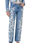 LINDZ EASY STRAIGHT W/ FLORAL EMBROIDERY