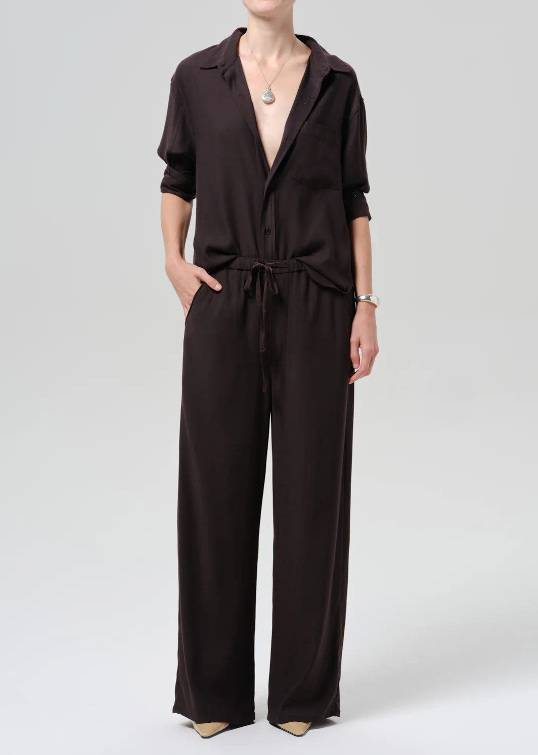 Kayla Twill Shirt by Citizens of Humanity in brown, back view