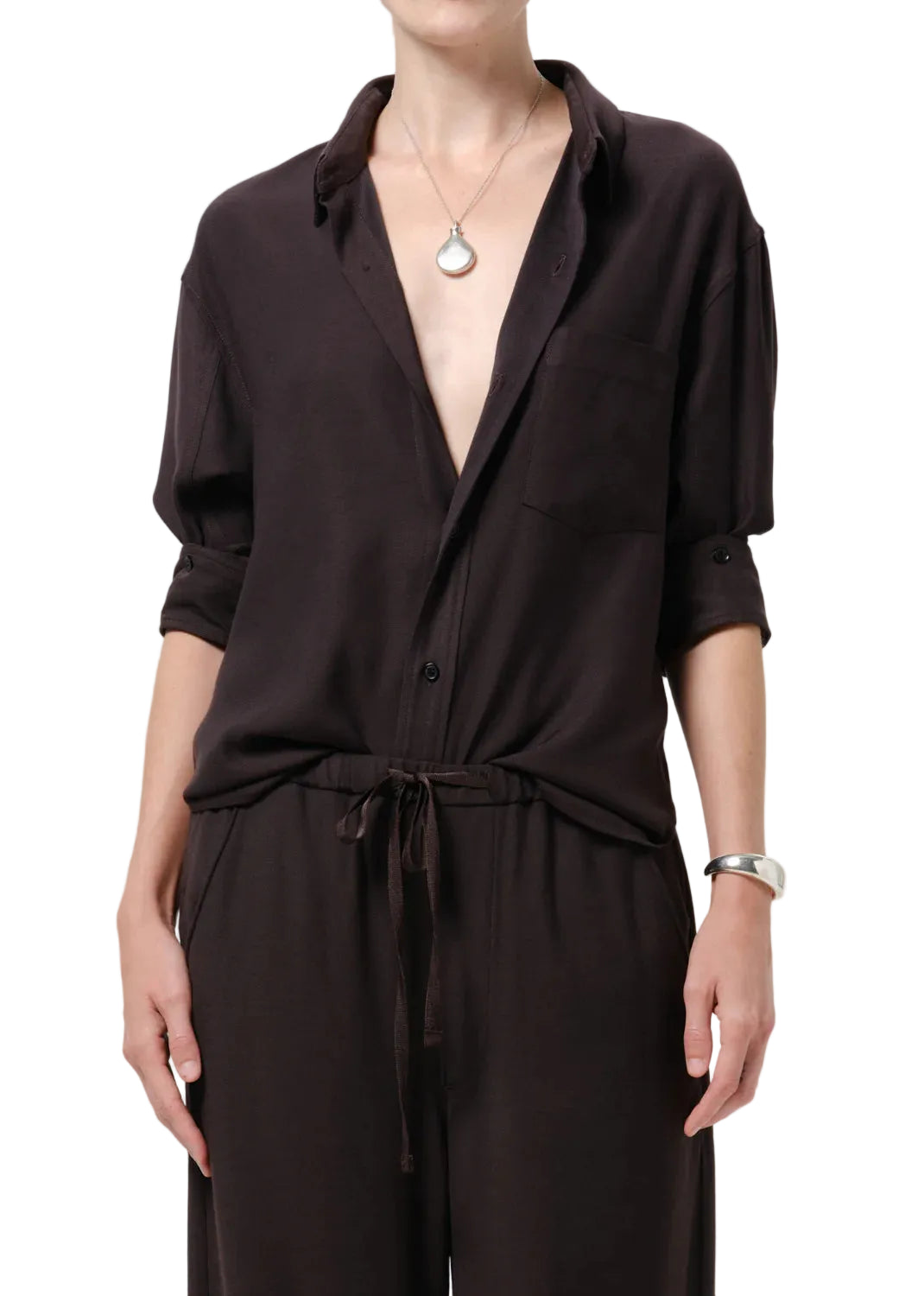 Kayla Twill Shirt by Citizens of Humanity in brown, front view