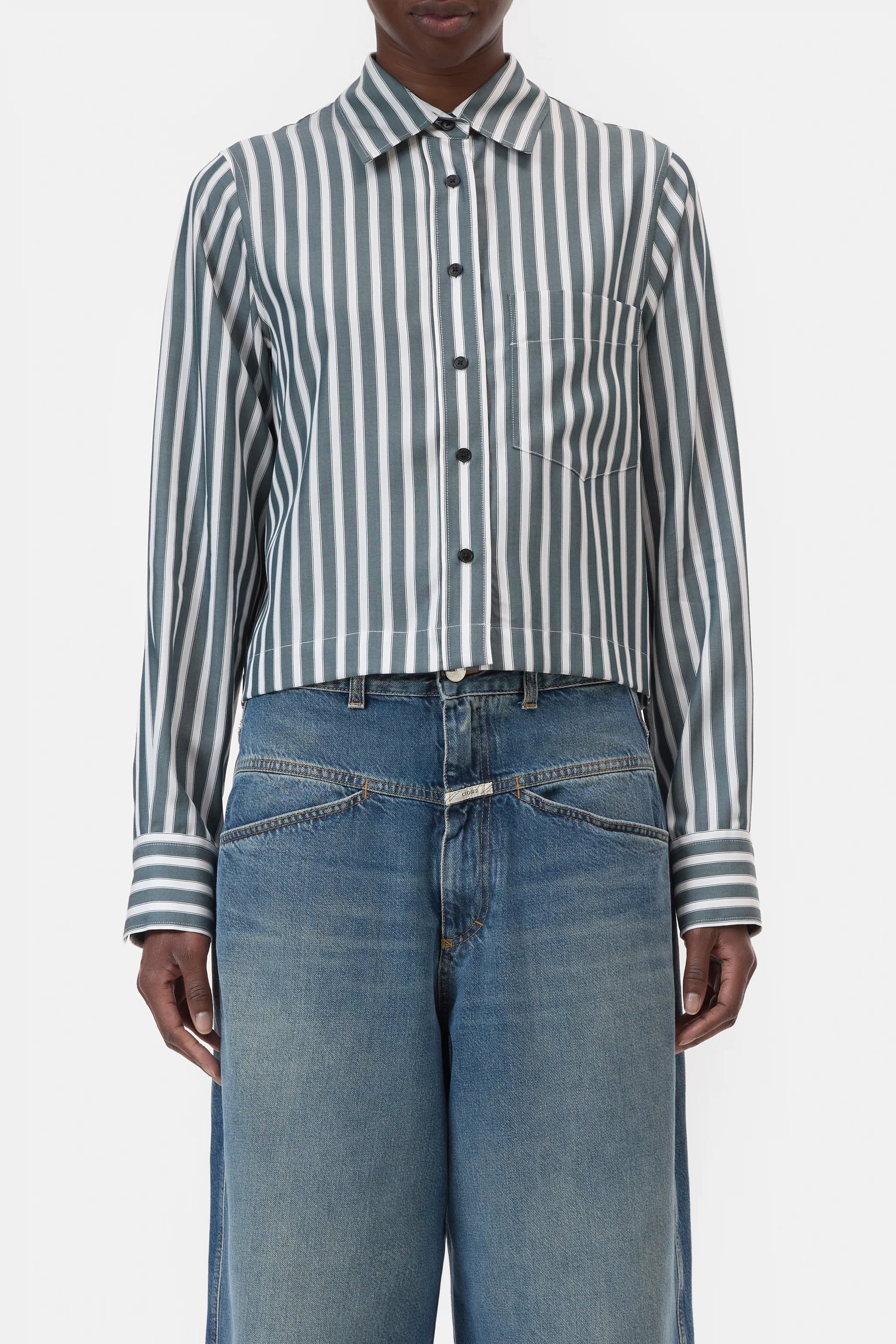 Cropped Classic Shirt by CLOSED in royal green, back view