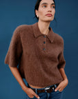 Nadya Polo Sweater by Pistola in Roche brown, styled view