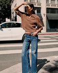 Nadya Polo Sweater by Pistola in Roche brown, knit fabric detail