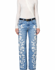 LINDZ EASY STRAIGHT W/ FLORAL EMBROIDERY