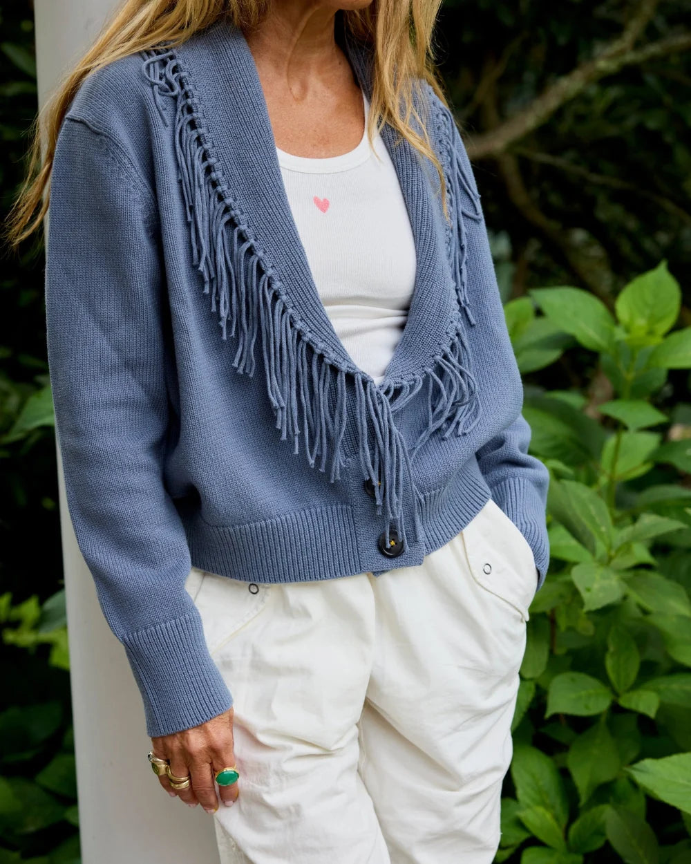 FRINGE SHAWL COLLAR LOVE CARDIGAN
