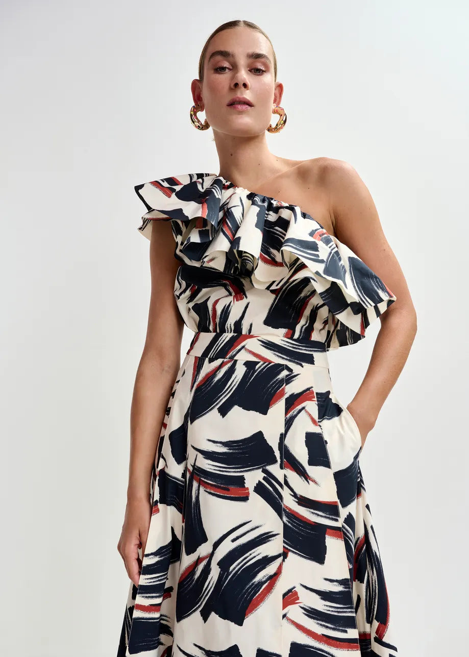 JILLIAN ASYMMETRIC RUFFLE TOP