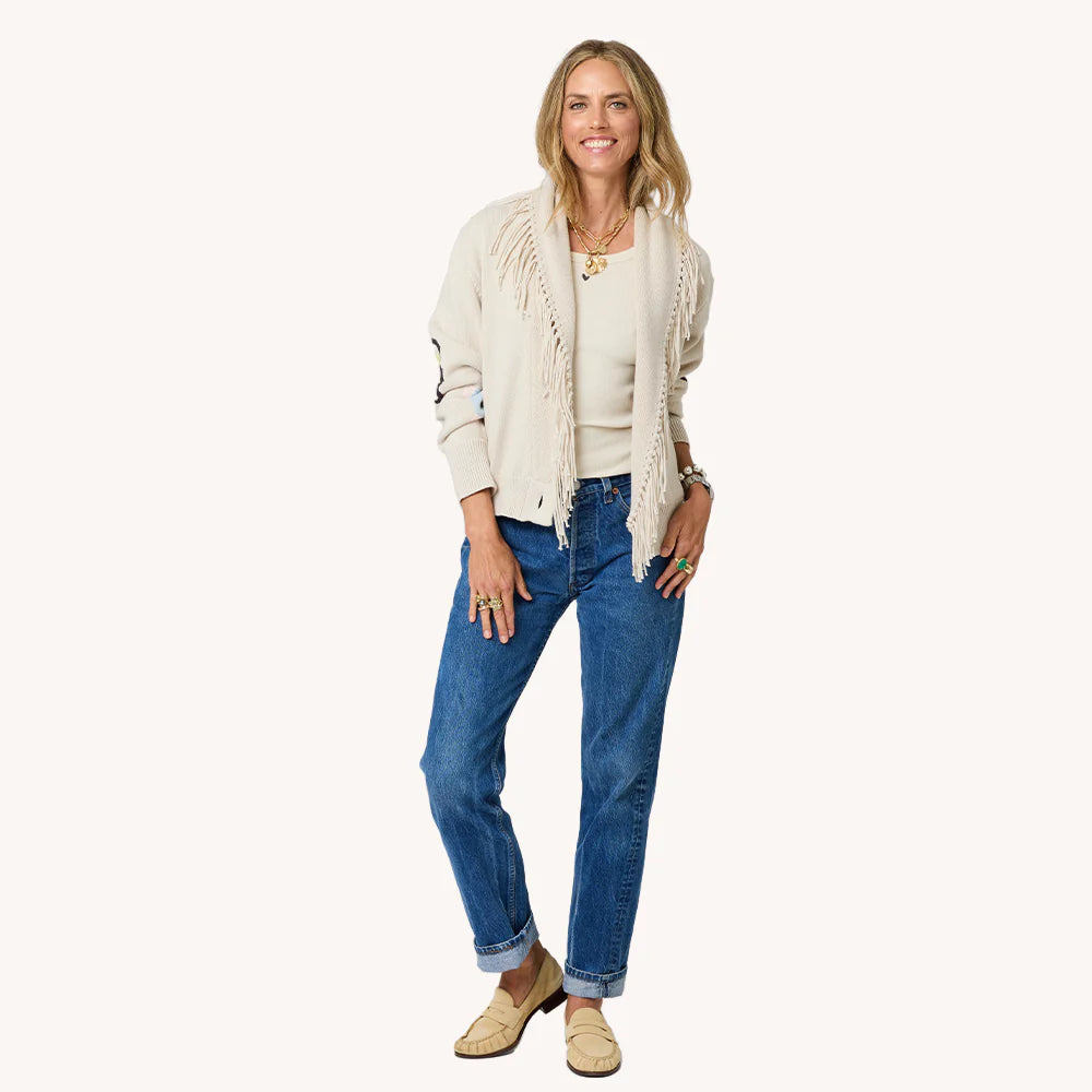 FRINGE SHAWL COLLAR CARDIGAN