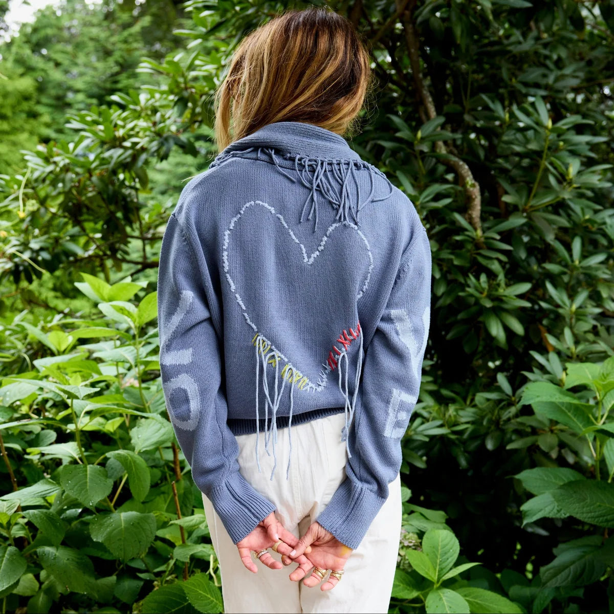 FRINGE SHAWL COLLAR LOVE CARDIGAN
