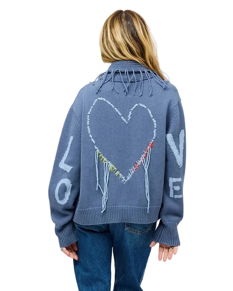 FRINGE SHAWL COLLAR LOVE CARDIGAN