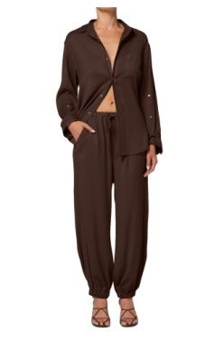 Kayla Twill Shirt by Citizens of Humanity in brown, styled view