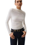Nathalia Draped Mock Neck Top by Pistola in soft white, front view