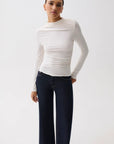 Nathalia Draped Mock Neck Top by Pistola in soft white, back view