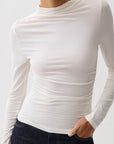 Nathalia Draped Mock Neck Top by Pistola in soft white, side ruching detail