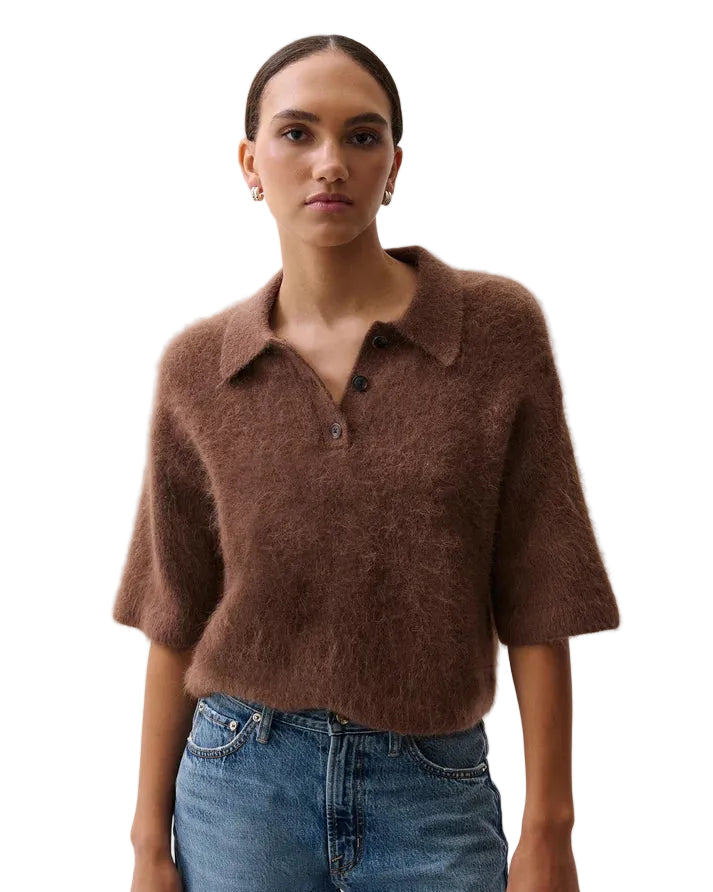 Nadya Polo Sweater by Pistola in Roche brown, front view