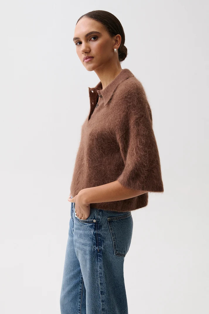 Nadya Polo Sweater by Pistola in Roche brown, back view