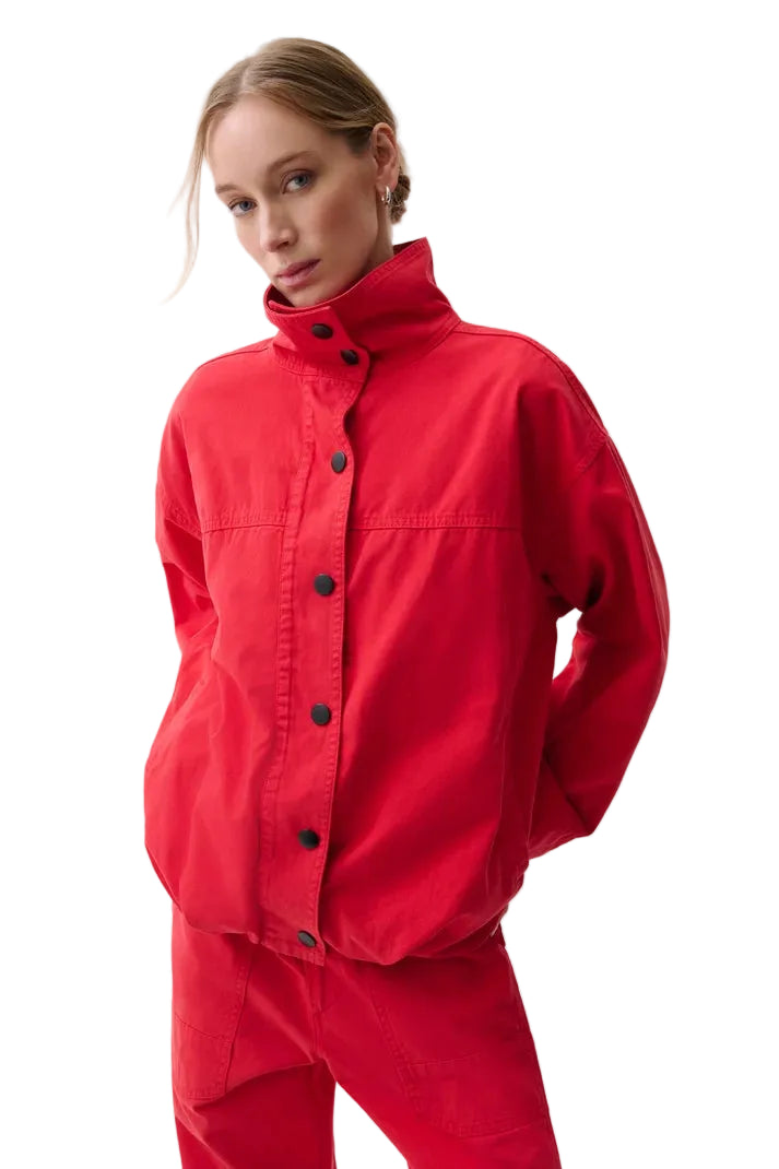 Liberty Funnel Neck Jacket by Pistola in Negroni red, front view