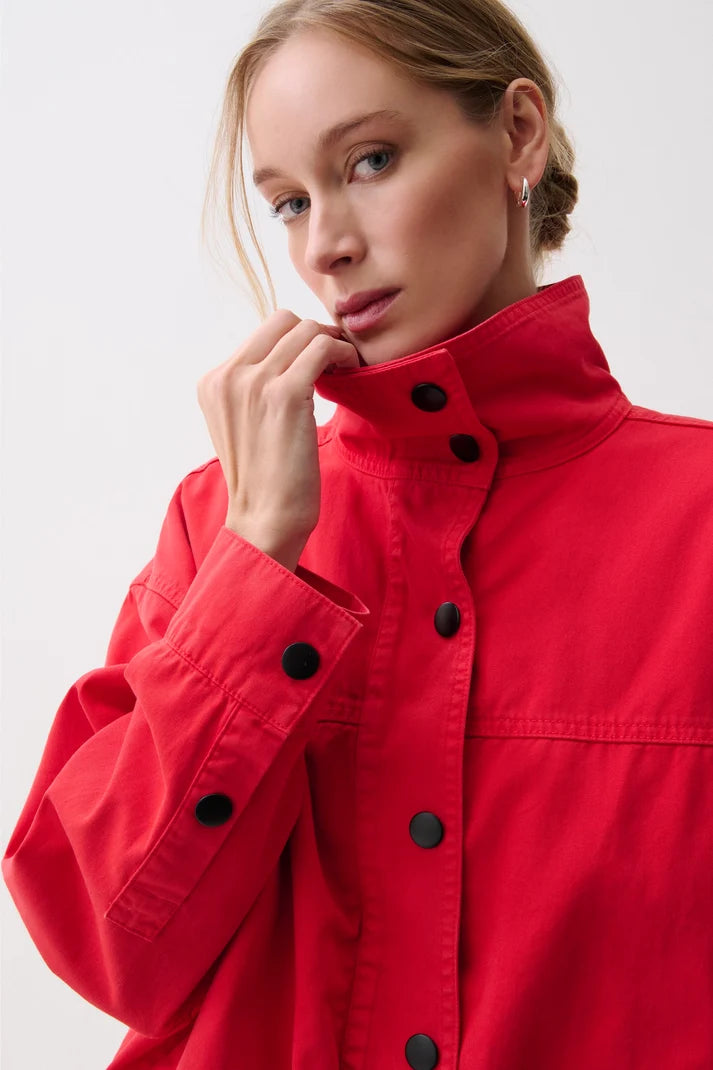 Liberty Funnel Neck Jacket by Pistola in Negroni red, back view