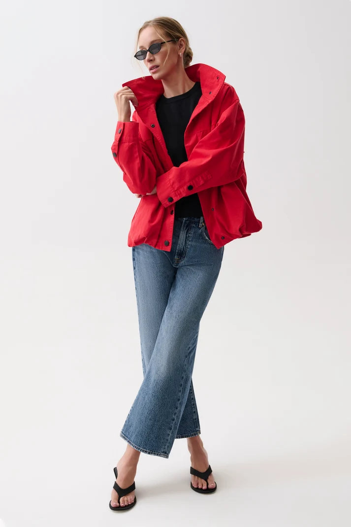 Liberty Funnel Neck Jacket by Pistola in Negroni red, side view