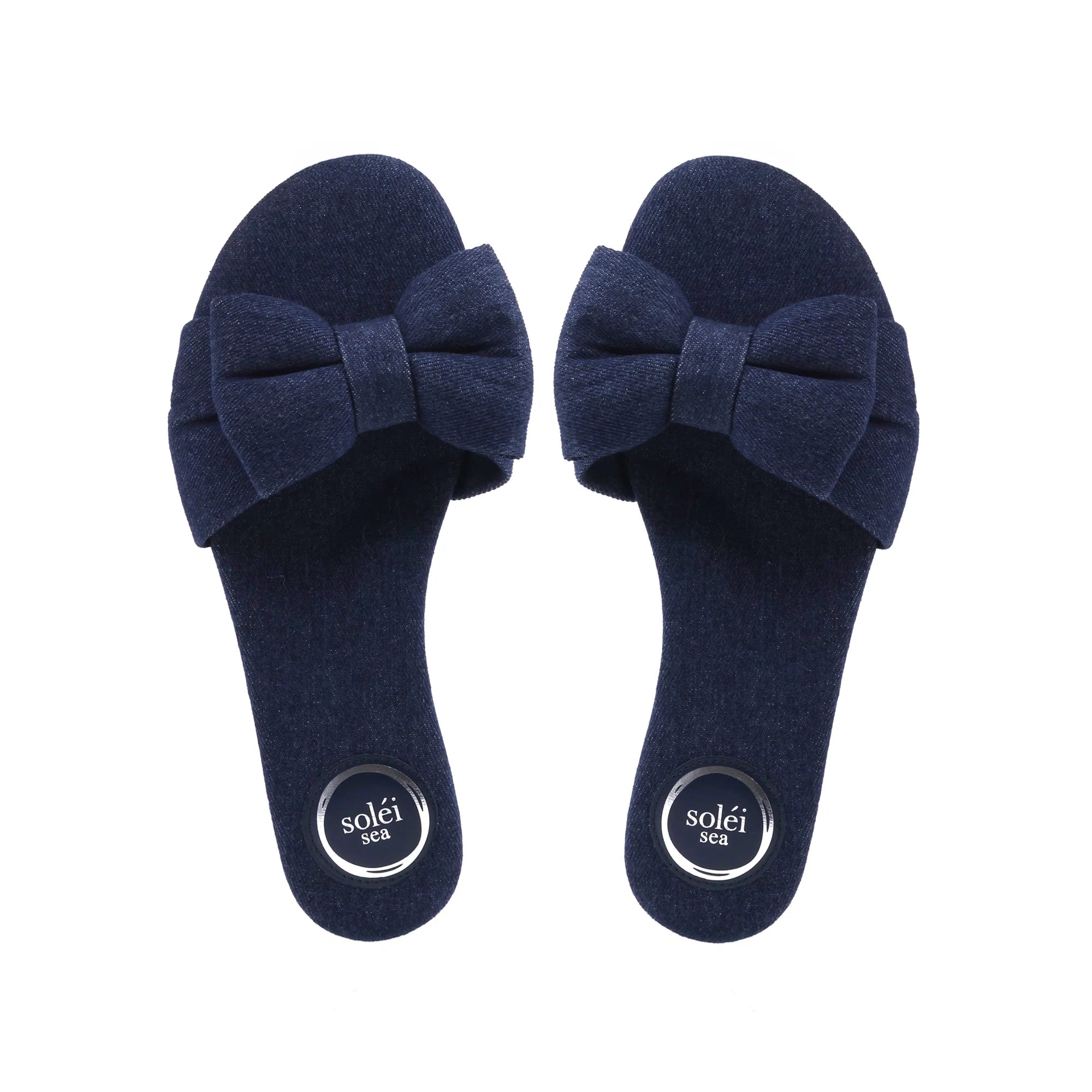 Rafie Denim Sandal by Solei Sea in denim blue, front view