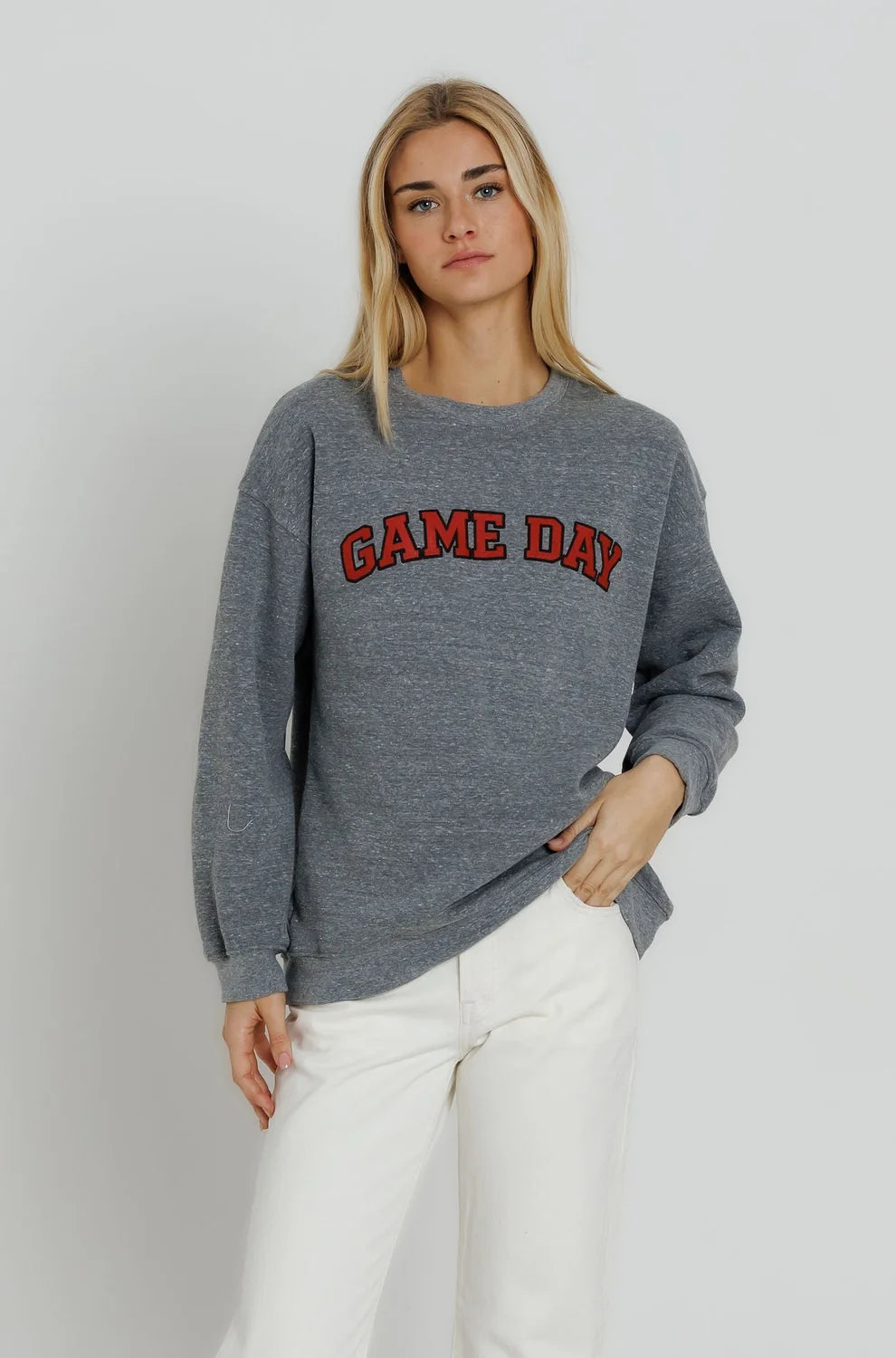 Red Game Day Oversized Crew Sweatshirt by Sunny Somewhere, front view