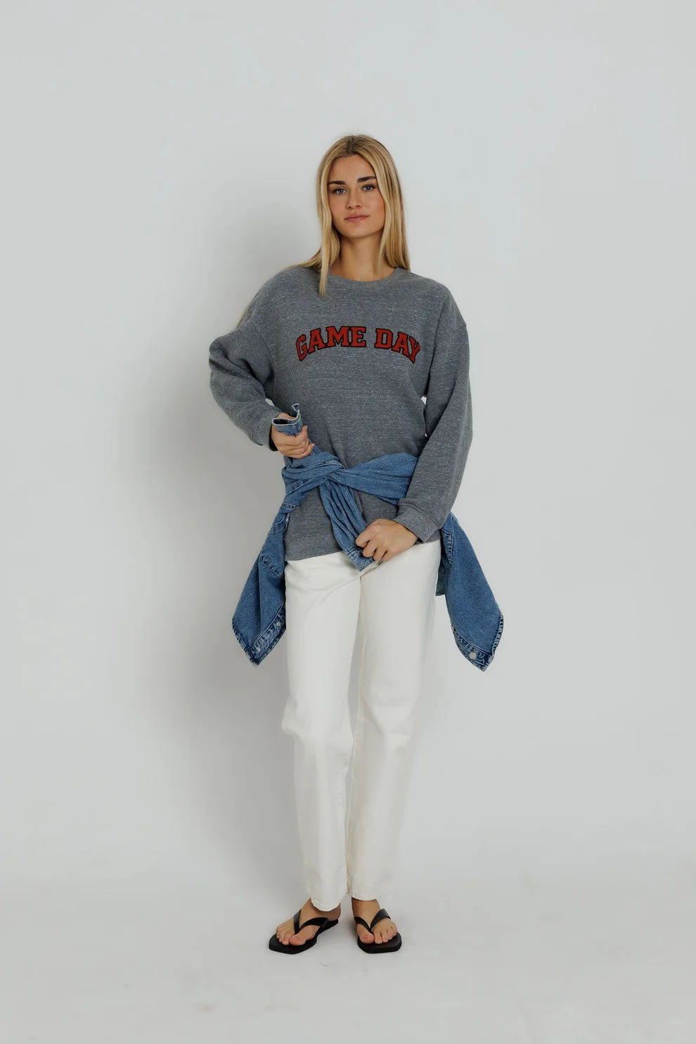 Red Game Day Oversized Crew Sweatshirt by Sunny Somewhere, styled view